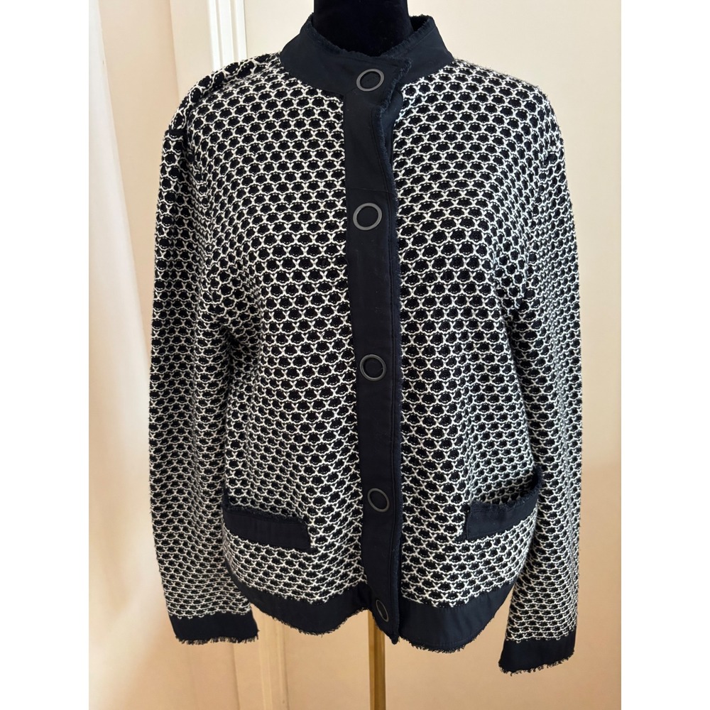 JONES NEW YORK SPORT Black White Geometric Knit Button Jacket Women L